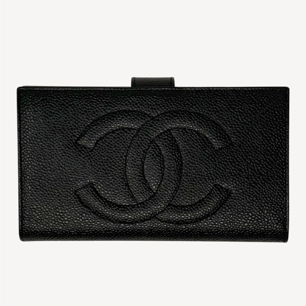 Chanel Vintage 1994 Black Caviar Leather French Wallet